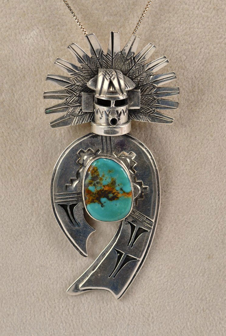 Nelson Morgan Sterling Kachina Pin/Pendant w/Turquoise (1 of 3)