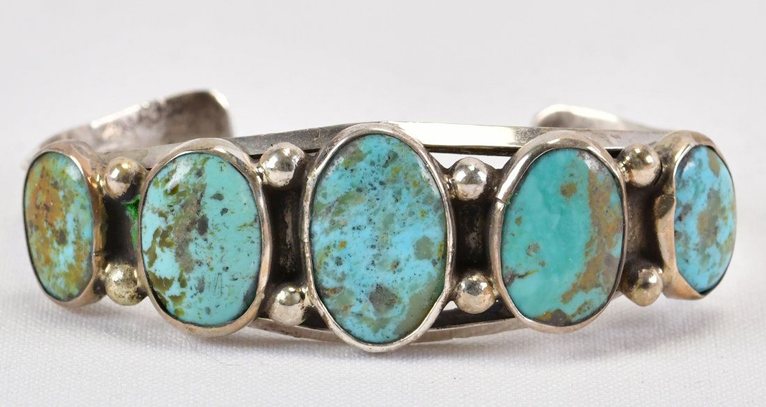 Navajo, Vintage Number 8 Turquoise 5 Stone Cuff Bracelet (1 of 3)