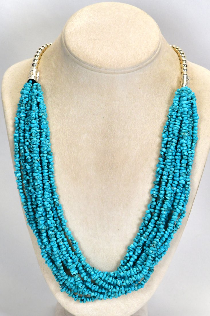 Native American Sterling Sleeping Beauty Turquoise Necklace |10 Strand (1 of 3)