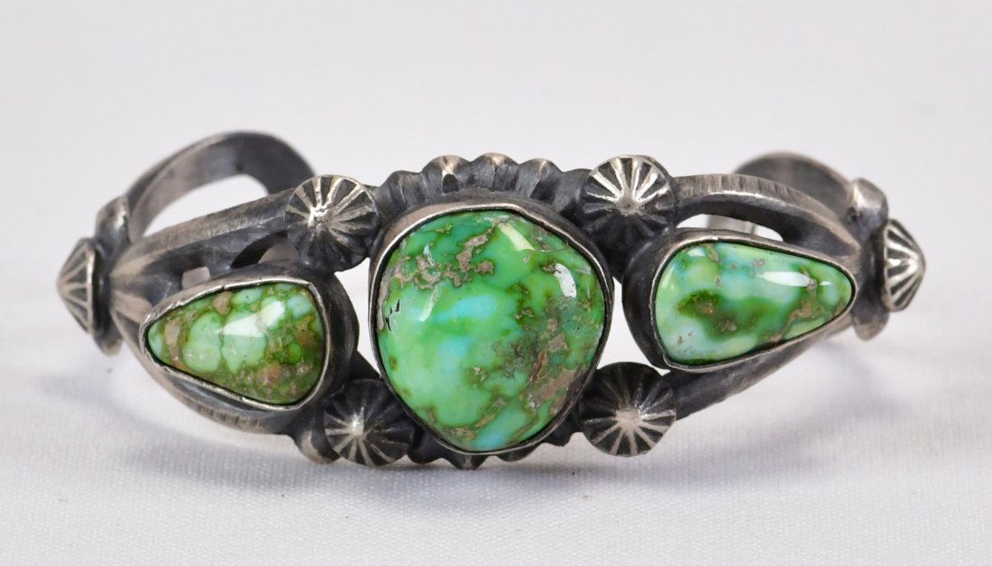 Navajo Sterling Sand Cast Sonoran Gold Turquoise Cuff Bracelet (1 of 3)