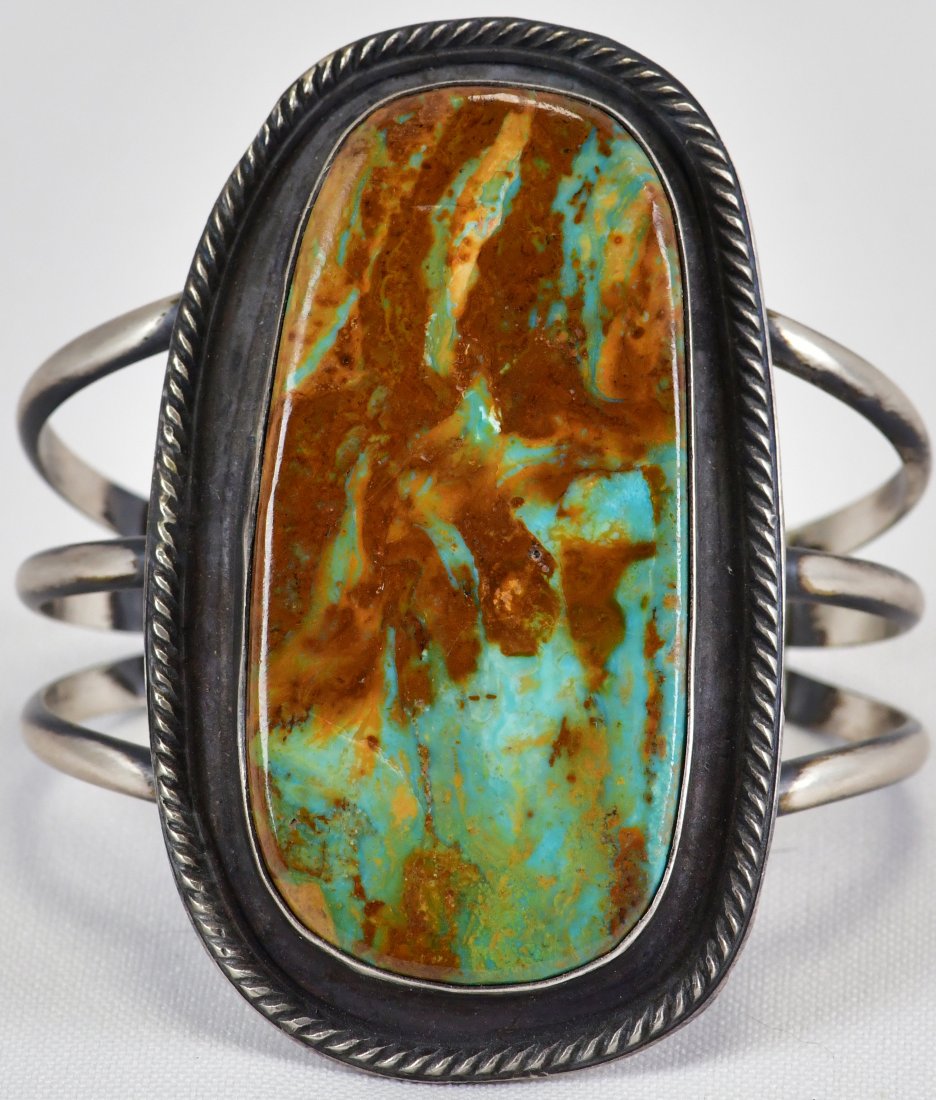 Navajo Vintage Sterling Silver Number 8 Turquoise Large Cuff (1 of 3)