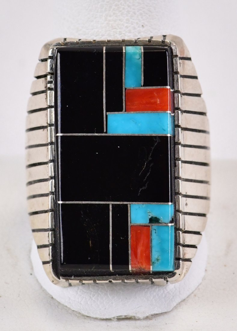 Ray Jack Sterling Silver Men's Multi-Stone Inlay Ring (1 of 4)