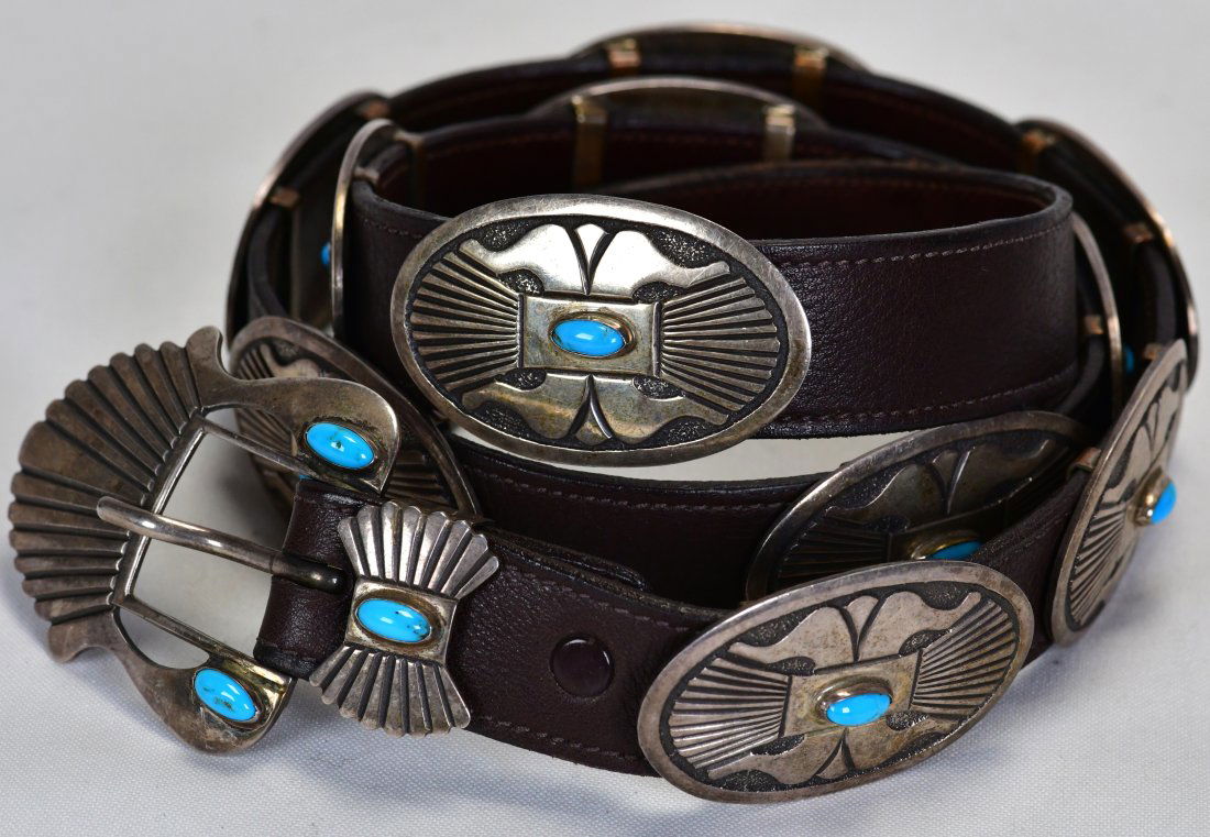 Navajo Sterling Old Pawn Concho Belt w/Turquoise (1 of 6)