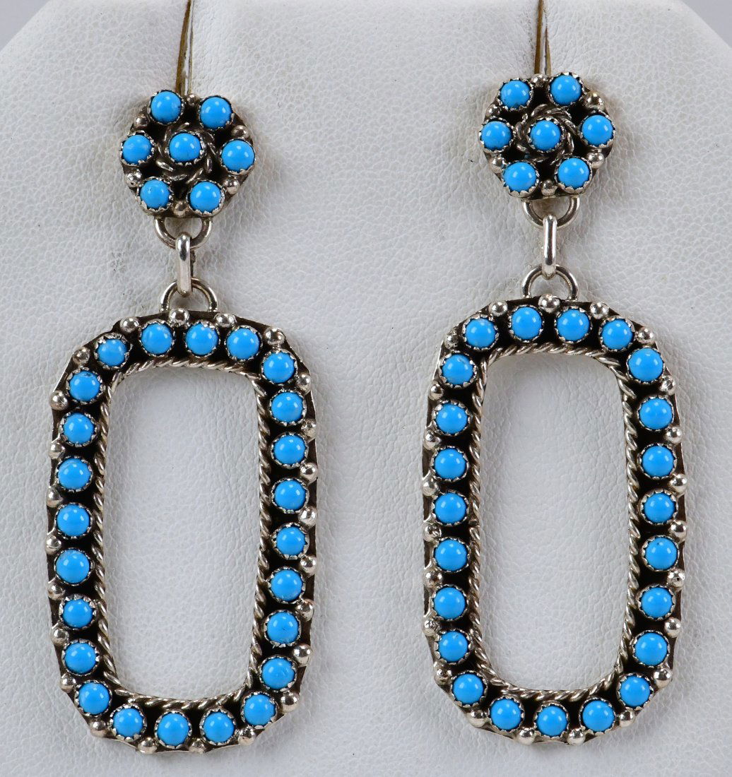 Zuni Sterling Sleeping Beauty Turquoise Snake Eye Earrings (1 of 3)