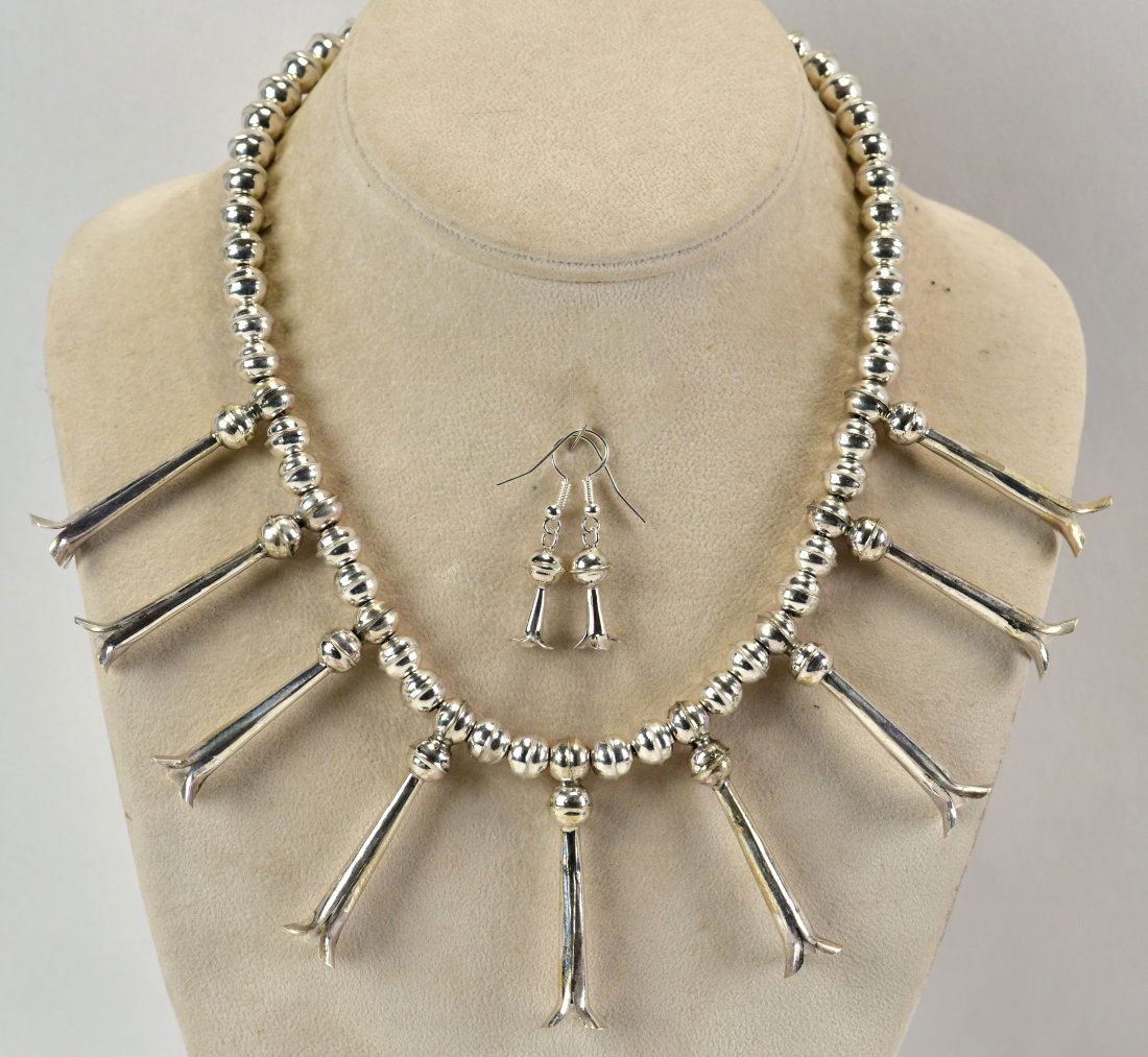 Native American Sterling Silver Fluted Blossom Necklace Set (1 of 2)