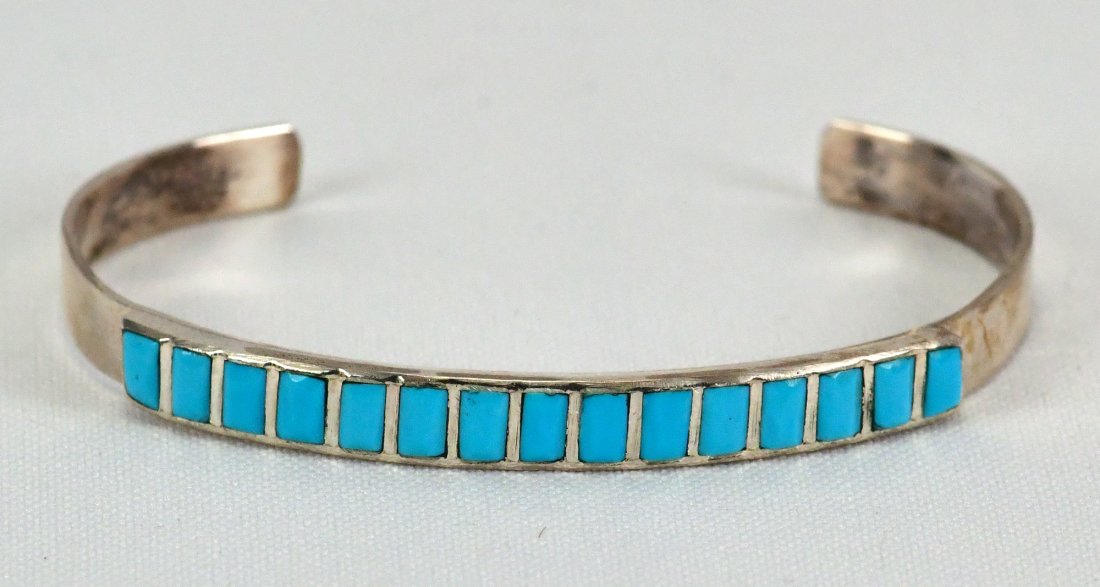 Navajo Sterling Silver Sleeping Beauty Turquoise Stackable Cuff (1 of 3)