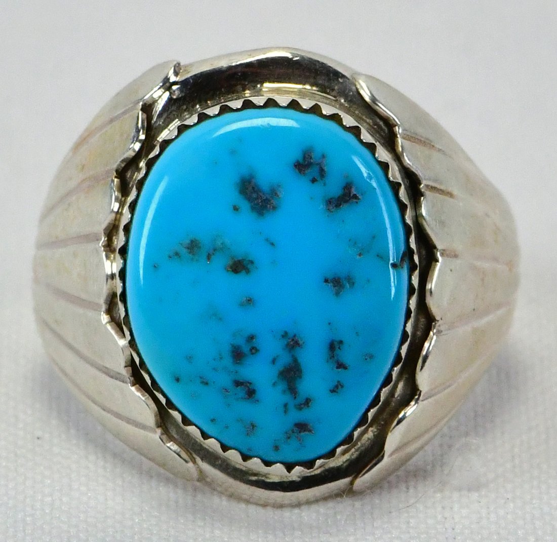 Navajo Sterling Silver Kingman Turquoise Nugget Ring for Men (1 of 3)