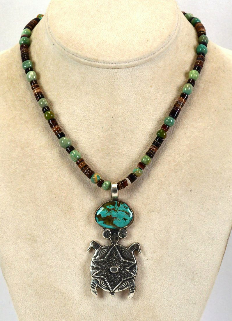 Navajo Sterling Silver Vintage Kingman Turtle Necklace (1 of 3)