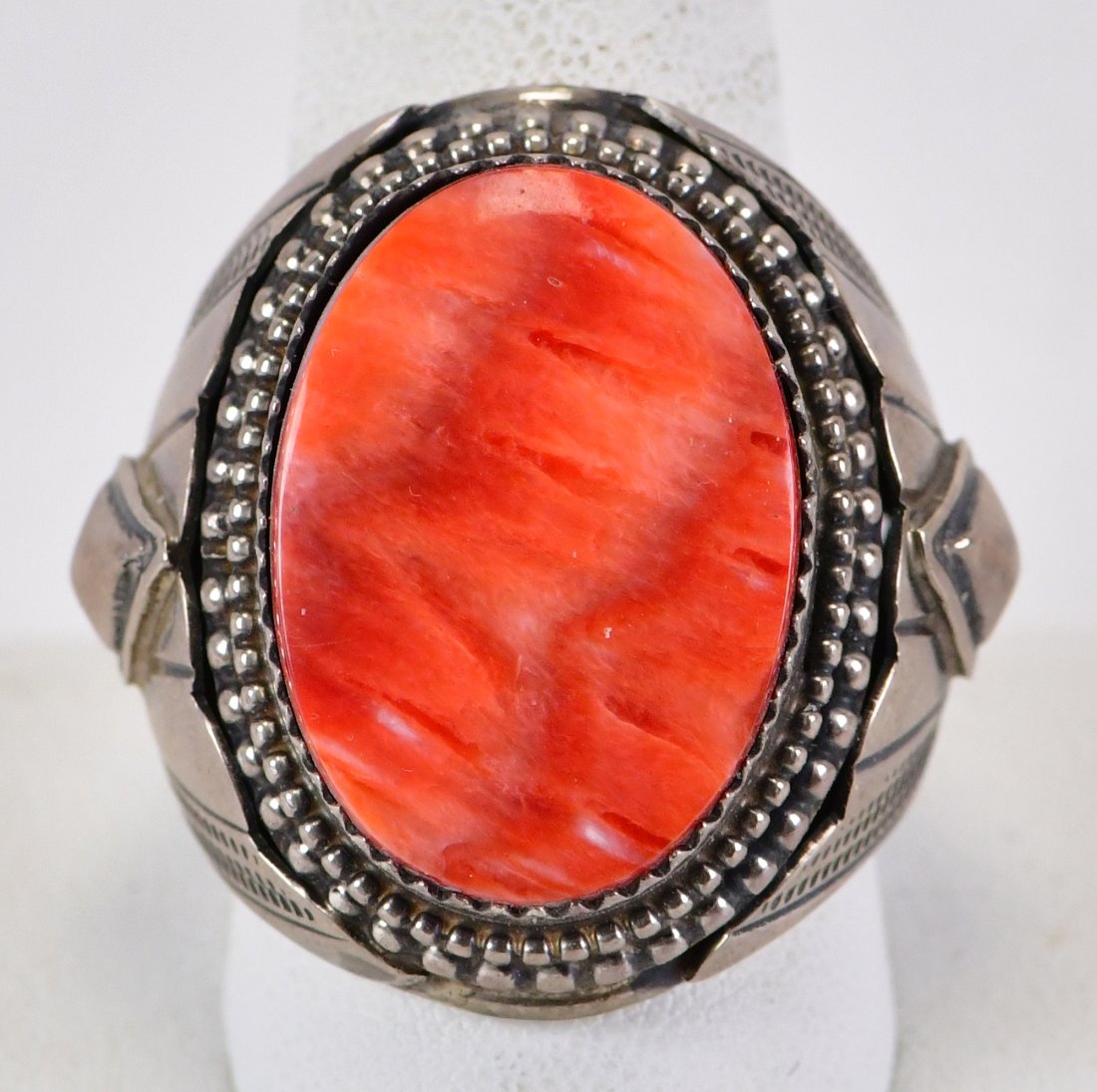 Native American Sterling Silver Orange Spiny Oyster Men's Ring (1 of 4)