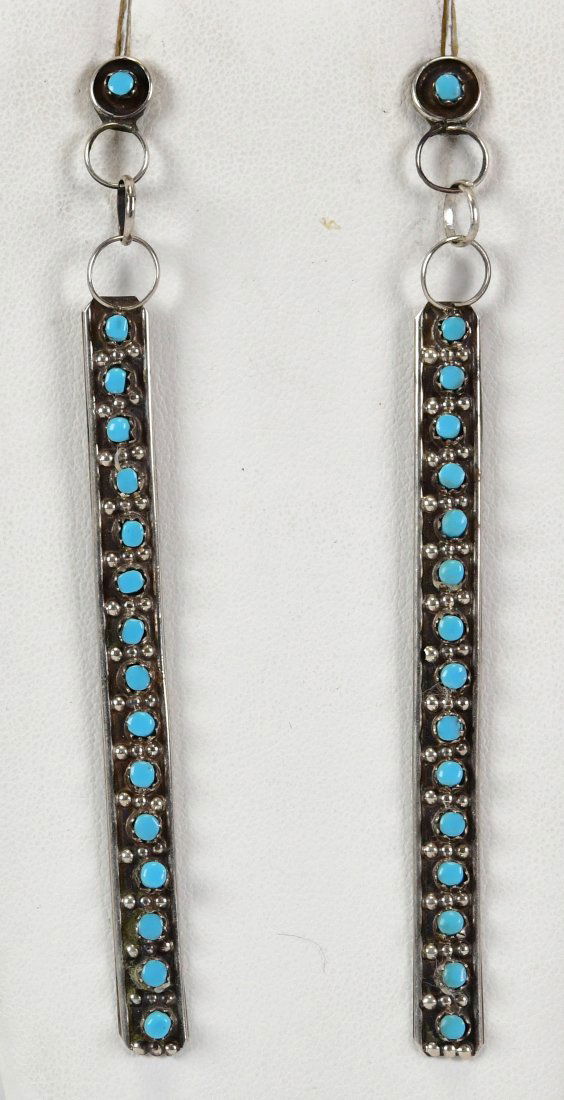 Zuni Sterling Silver Vintage Turquoise Snake Eye Earrings (1 of 3)
