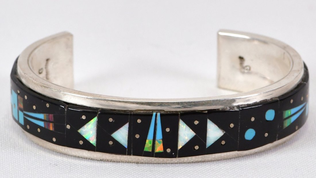 Native American Sterling Micro Inlay Multi-Stone Bracelet (1 of 3)