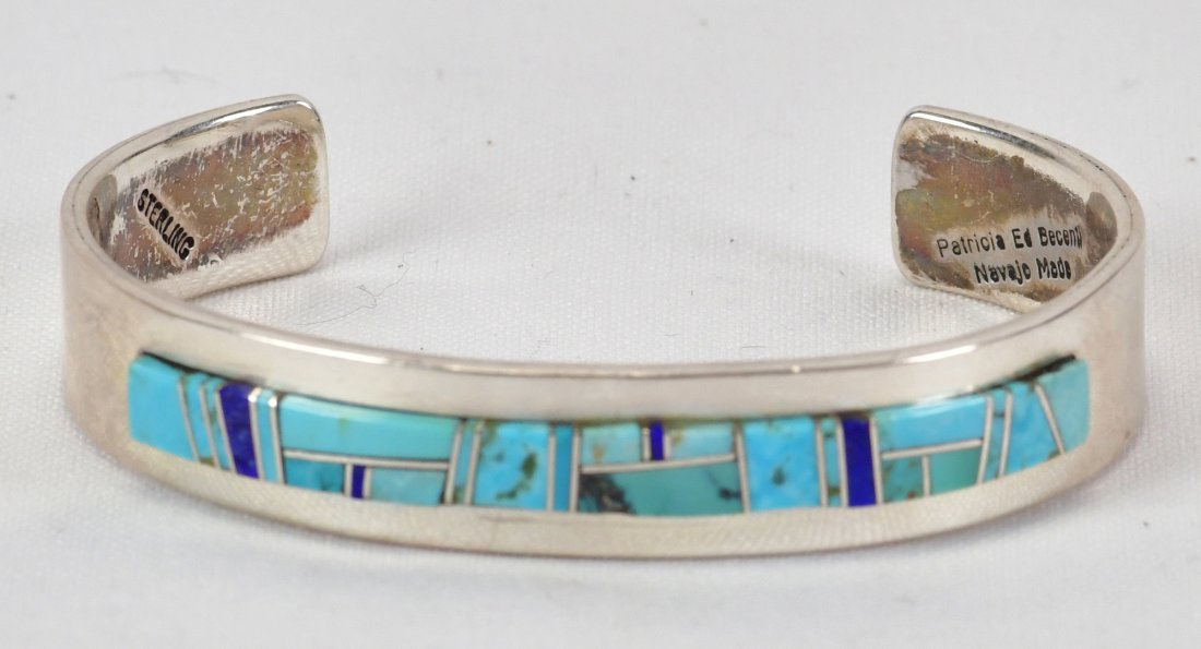 Patricia Becenti Sterling Silver Kingman Turquoise Inlay Cuff Bracelet (1 of 3)