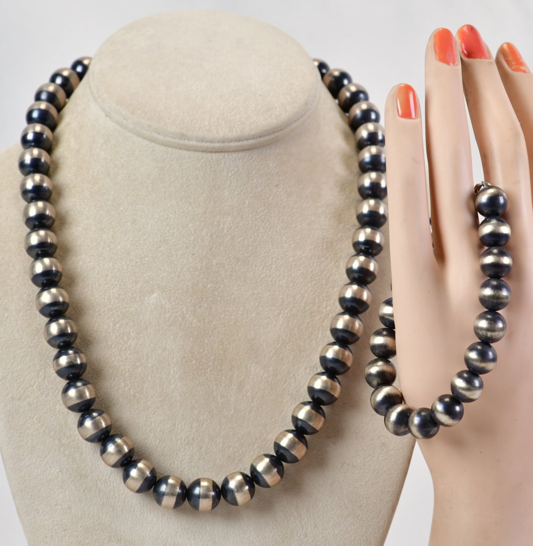 Native American Sterling Silver Bench Bead Necklace & Bracelet (1 of 2)