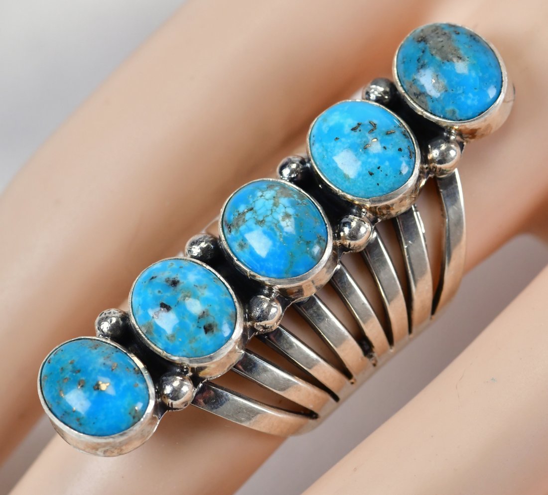 Navajo Sterling Silver Kingman Turquoise 5 Stone Ring (1 of 3)