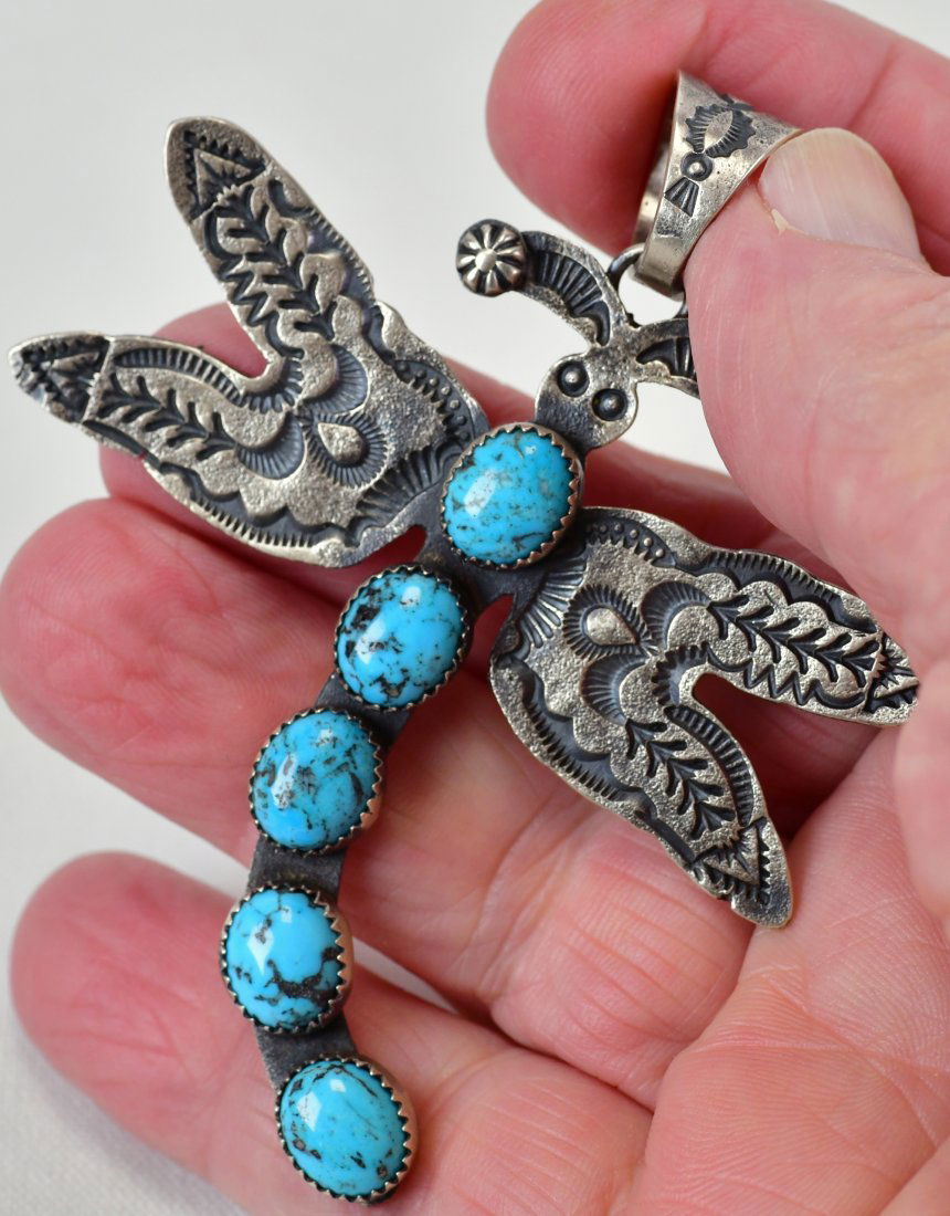 Kevin Billah Sterling Silver Kingman Turquoise Lg. Dragonfly Pendant (1 of 3)