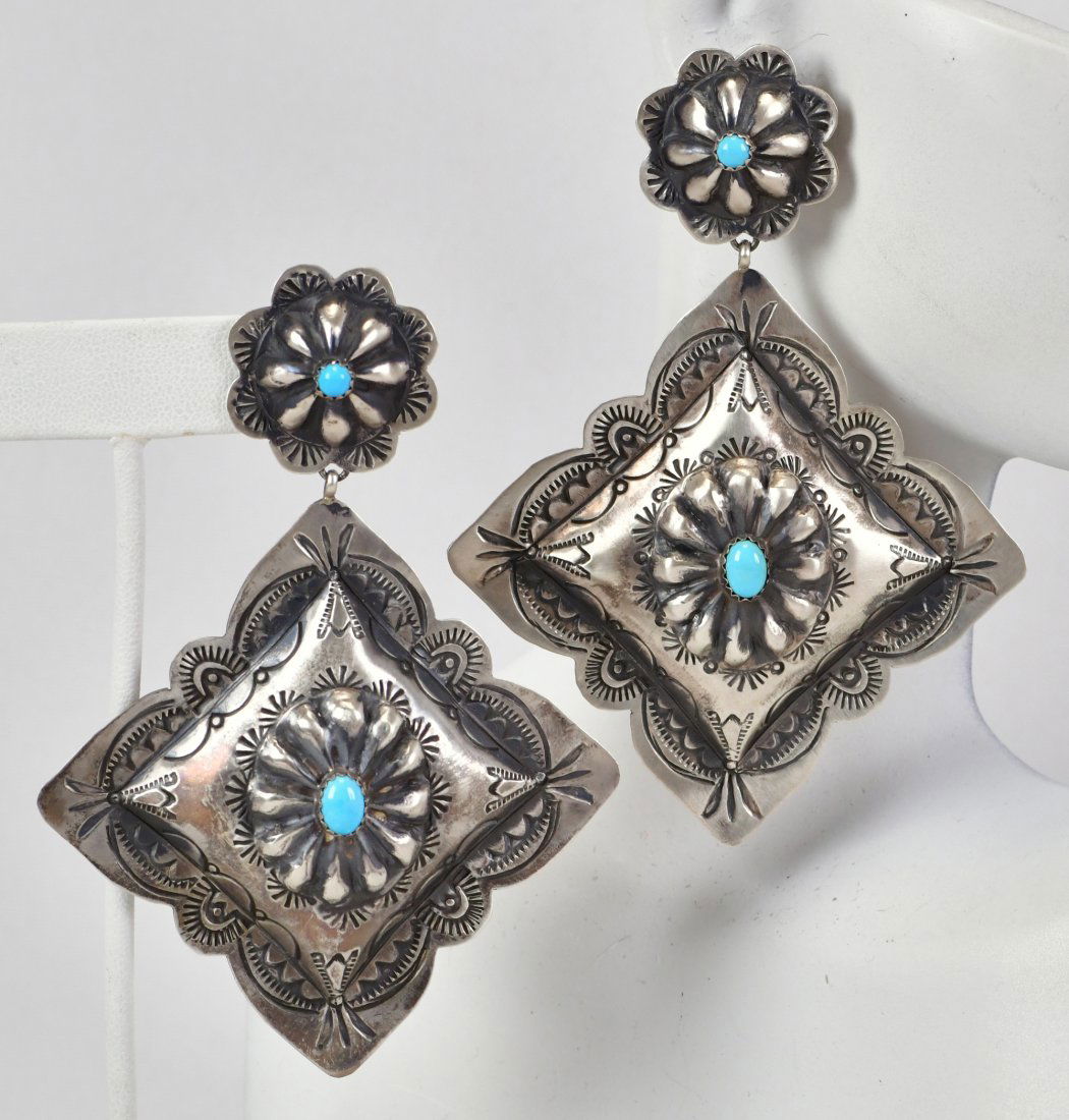 Rita Lee Sterling Silver Large Concho Earrings w/Turquoise (1 of 4)
