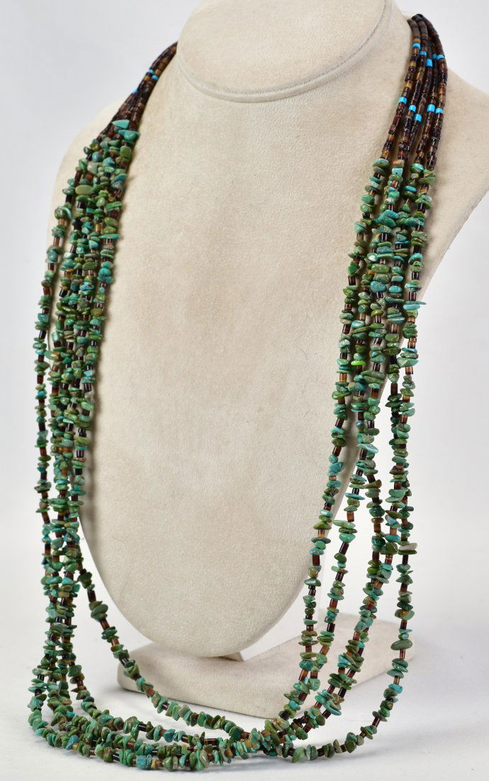 Native American Sterling Royston Turquoise 5 Strand Nugget Necklace (1 of 3)