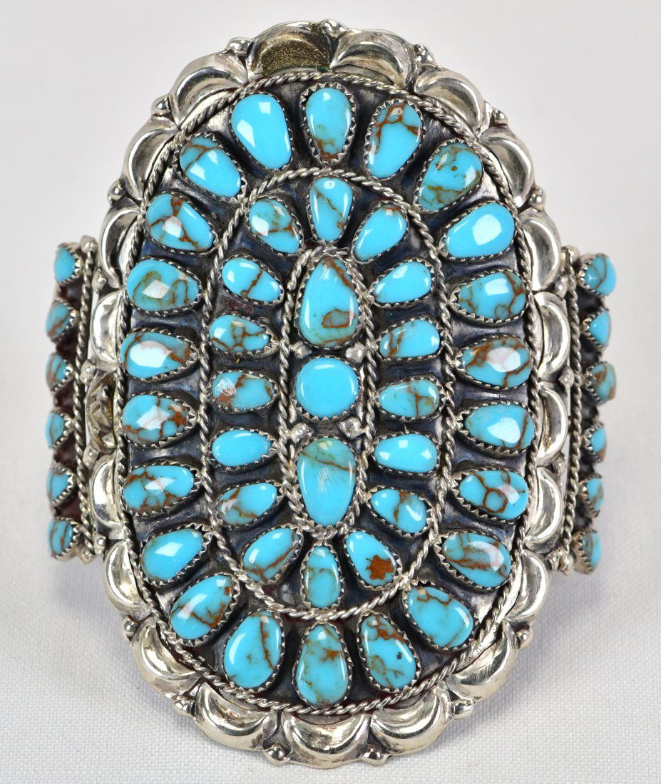 Canny Wauneka Sterling Silver Block Turquoise Cluster Cuff (1 of 3)