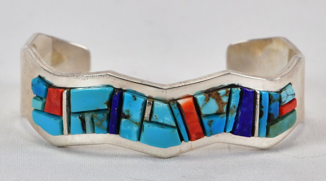 Native American Sterling Multi-Stone Inlay Cuff Bracelet (1 of 3)