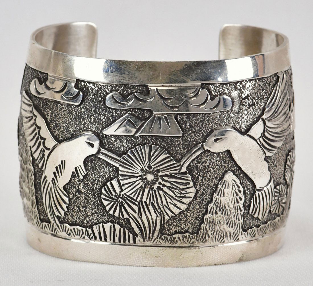 Elaine Becenti Sterling Silver Hummingbird Story Teller Cuff (1 of 4)