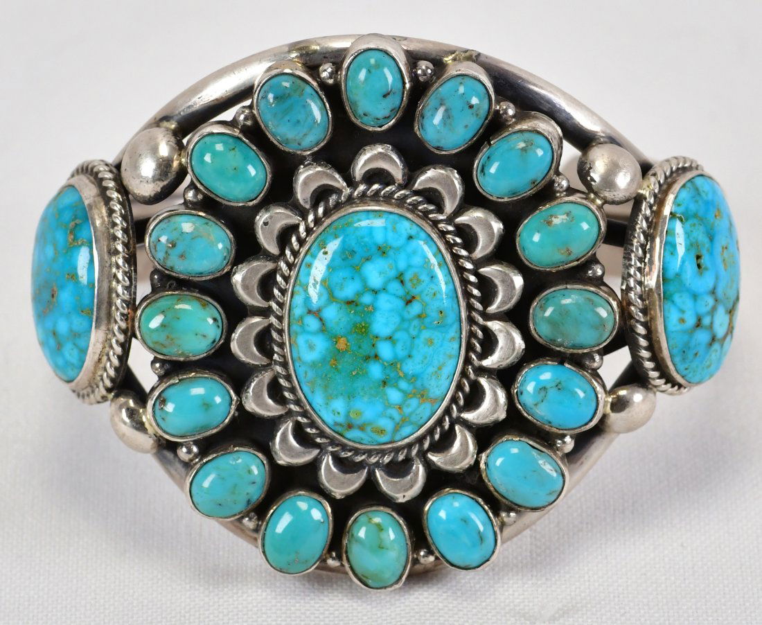 Aaron Toadlena Sterling Blue Gem Turquoise High Grade Bracelet (1 of 3)