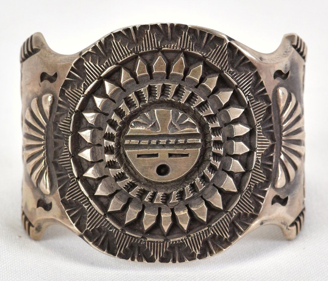 Elvira Bill Sterling Silver Sand Cast Sun Face Bracelet (1 of 5)