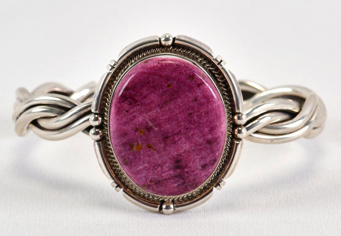 Navajo Sterling Silver Spiny Oyster Twist Rope Band Cuff (1 of 3)