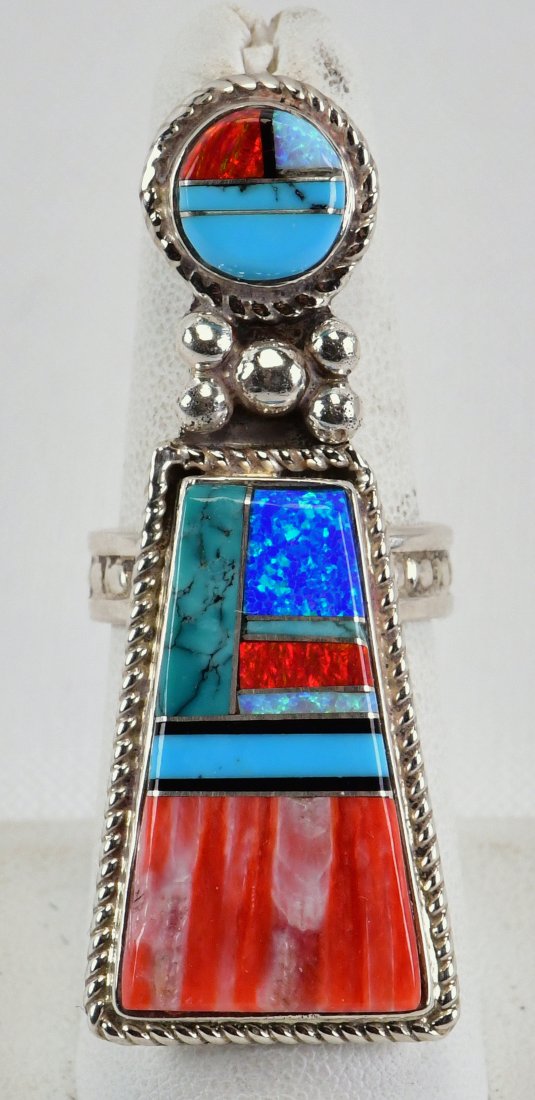 Terral Lee Sterling Inlaid Yei Design Multi-Stone Ring (1 of 3)