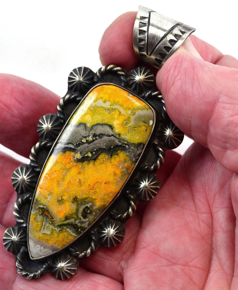Native American Sterling Bumble Bee Jasper Large Pendant (1 of 3)