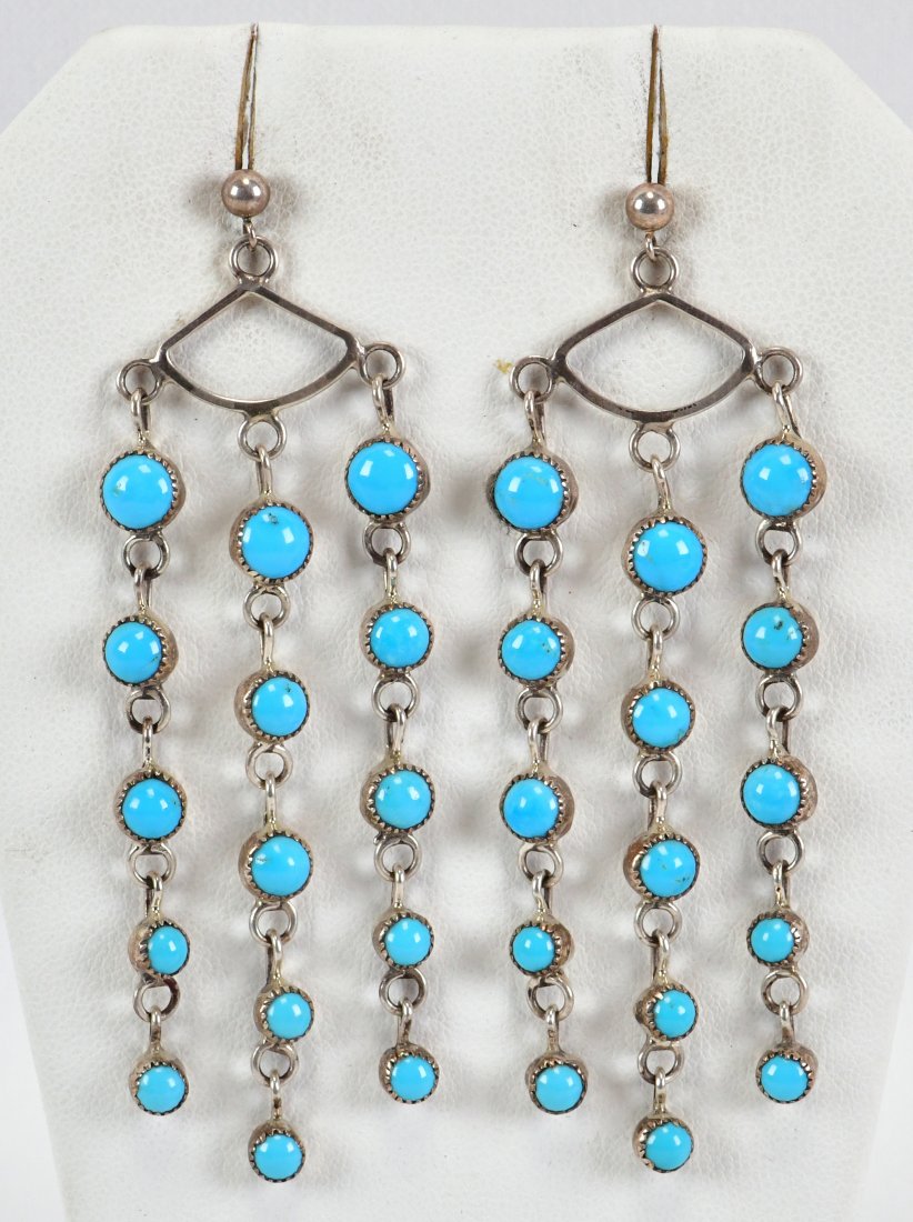 Navajo Sterling Vintage Sleeping Beauty Turquoise Dangle Earrings (1 of 3)
