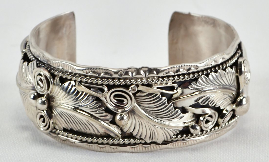Mike Thomas Sterling Silver Ornate Feather Cuff Bracelet (1 of 3)
