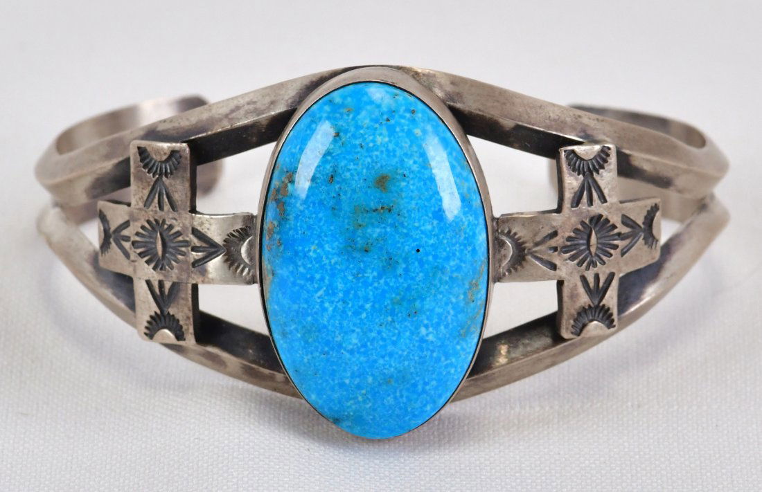 Jimmy Lee Sterling Silver Castle Dome Turquoise Cross Bracelet (1 of 3)