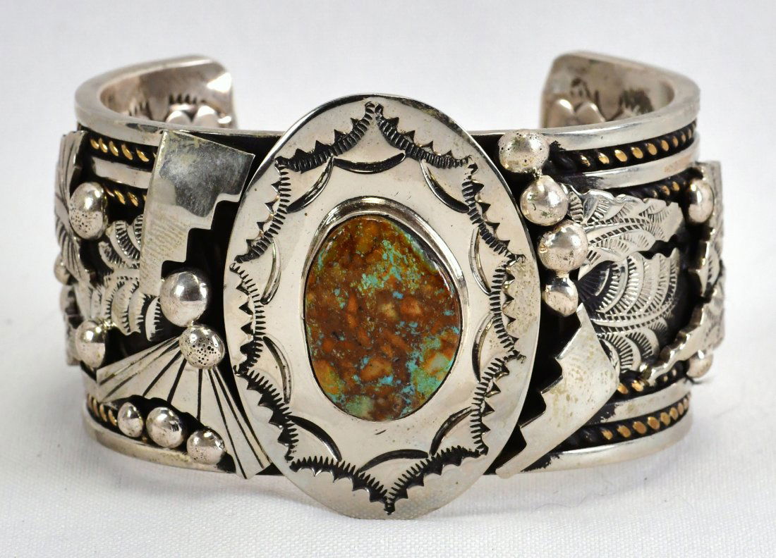 Native American Sterling Heavy Gauge Royston Ornate Cuff Bracelet (1 of 4)