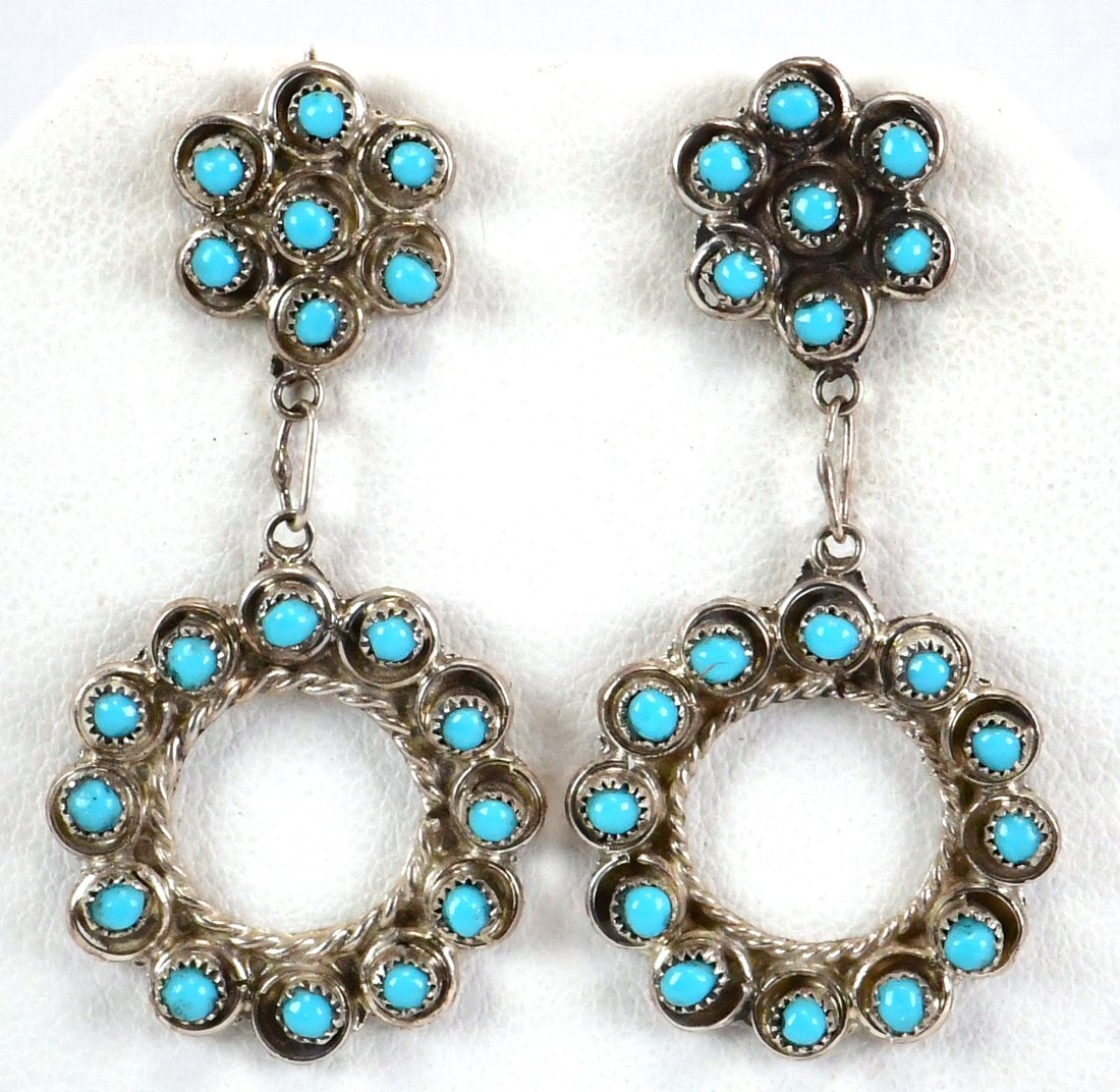 Wayne Johnson Sterling Sleeping Beauty Turquoise Snake Eye Earrings: Sterling Silver| Wayne Johnson Sterling Silver Sleeping Beauty Turquoise Snake Eye Earrings| Genuine Sleeping Beauty Turquoise| Measures 1.75" x 3/4" Wide| Done in a Snake Eye Design| Hand Signed in S
