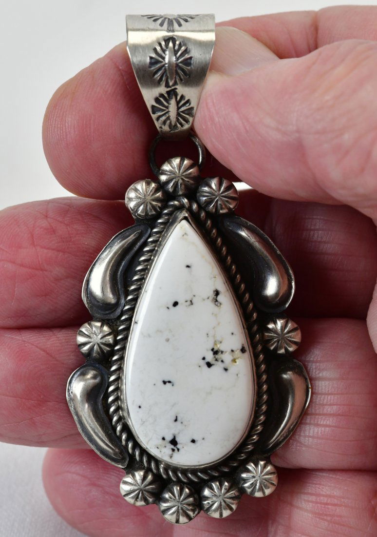 Navajo Sterling Silver White Buffalo Turquoise Pendant (1 of 3)