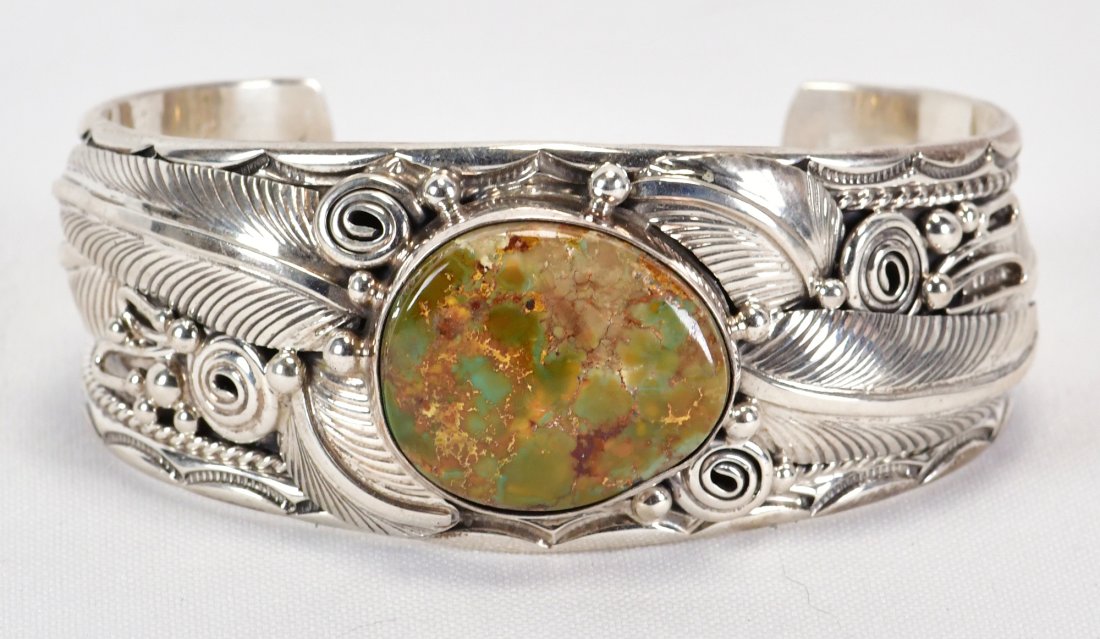 D. Mike Sterling Silver Royston Turquoise Feather Bracelet (1 of 3)