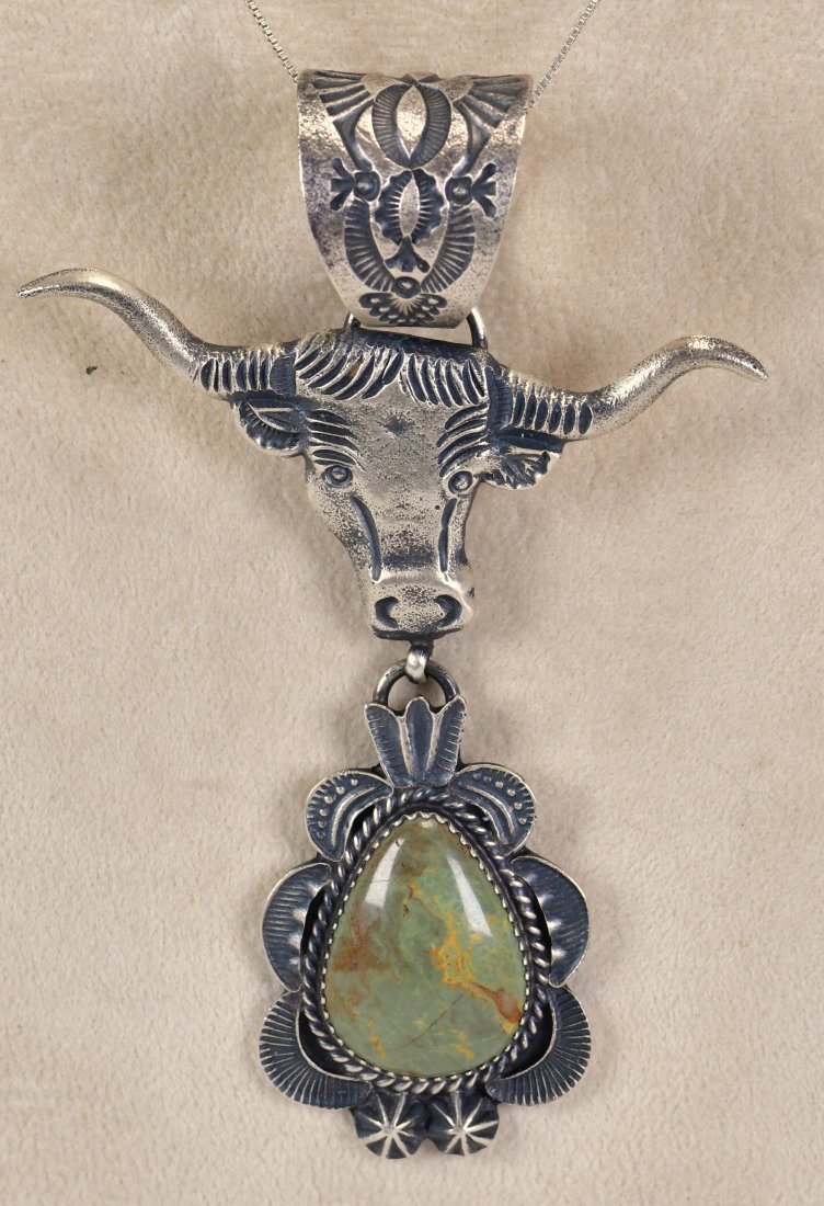 Kevin Billah Sterling Silver Steer Head Pendant w/Royston Turquoise (1 of 3)