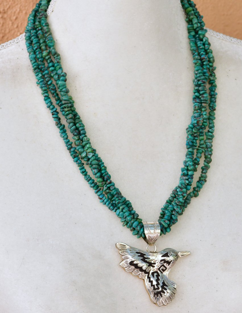 Native American Vintage 5 Strand Nevada Green Turquoise w/ Pendant (1 of 6)