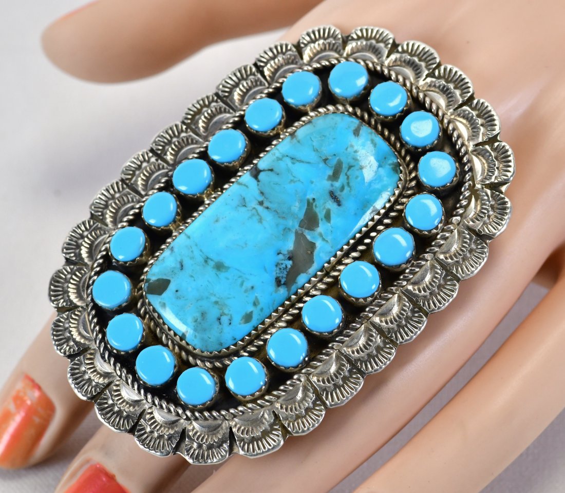 Larry Etsitty Sterling Silver Huge Kingman Turquoise Ring (1 of 3)
