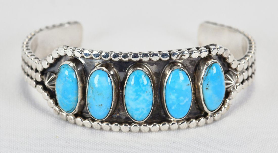 Navajo Sterling Silver Badger Turquoise 5 Stone Cuff (1 of 4)