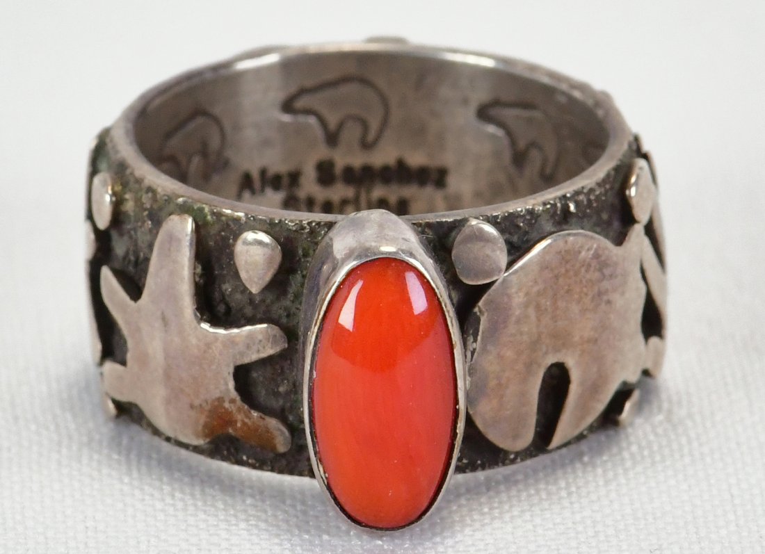 Alex Sanchez Sterling Mediterranean Coral Petroglyph Ring (1 of 4)