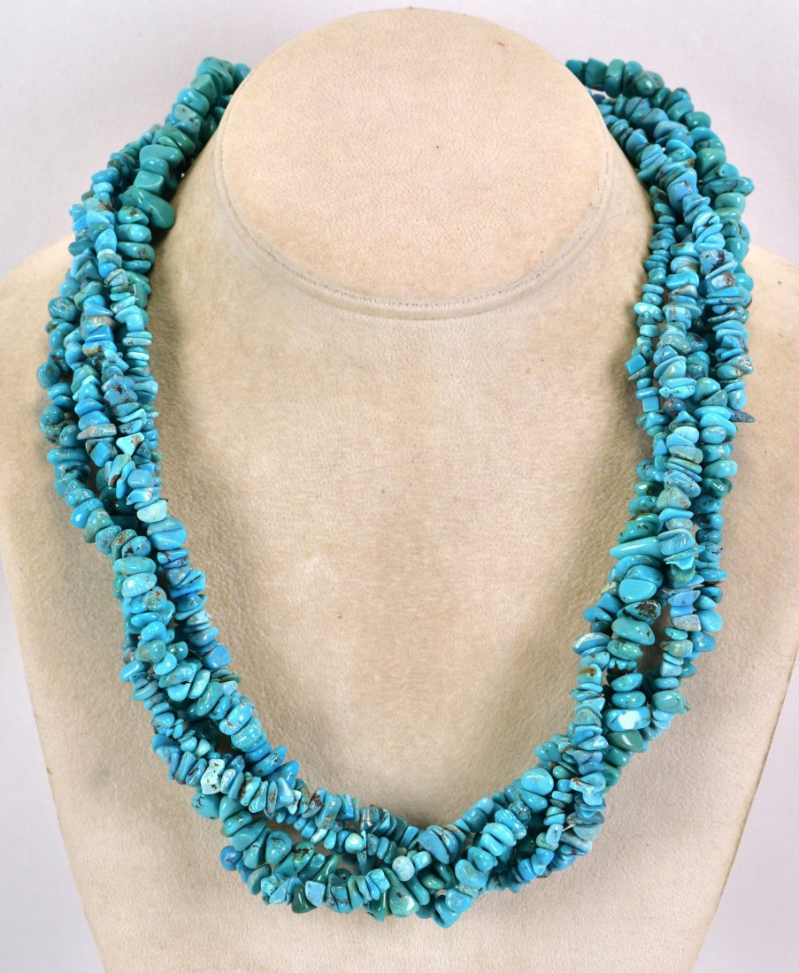 Native American Kingman Turquoise 5 Strand Nugget Necklace (1 of 3)