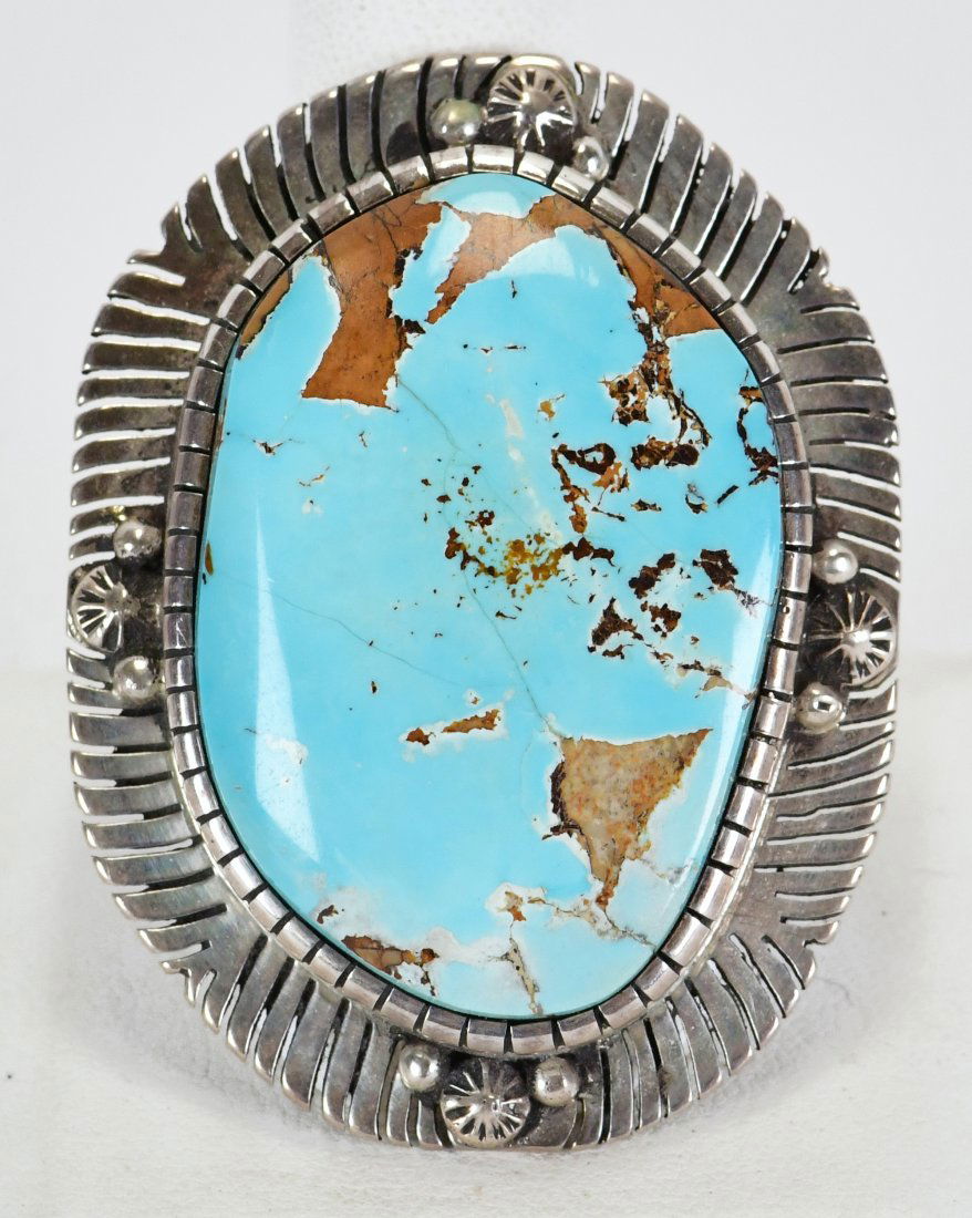 Navajo Sterling Silver Large Number 8 Turquoise Ring (1 of 3)