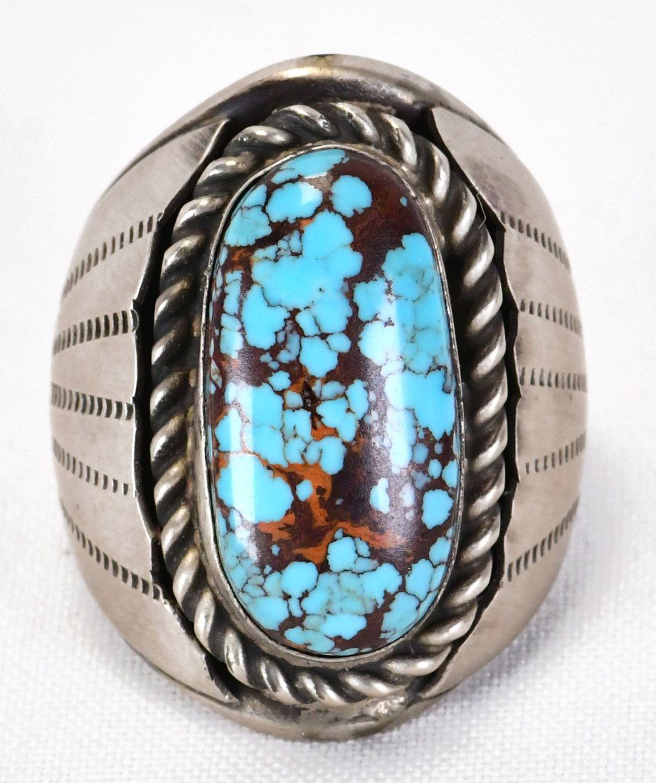 Native American Sterling Large Blue Gem Turquoise Men's Ring (1 of 4)