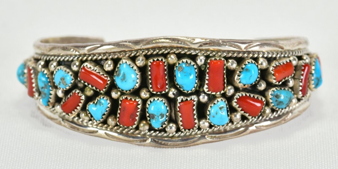 Anita Whitegoat Sterling Silver Turquoise & Coral Nugget Cuff (1 of 4)