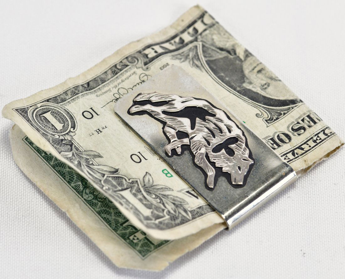 Native American Sterling Silver, Nickel Wolf Money Clip (1 of 5)