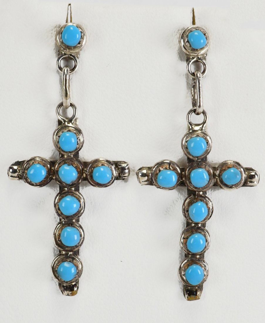 Native American Sterling Sleeping Beauty Turquoise Cross Earrings (1 of 3)