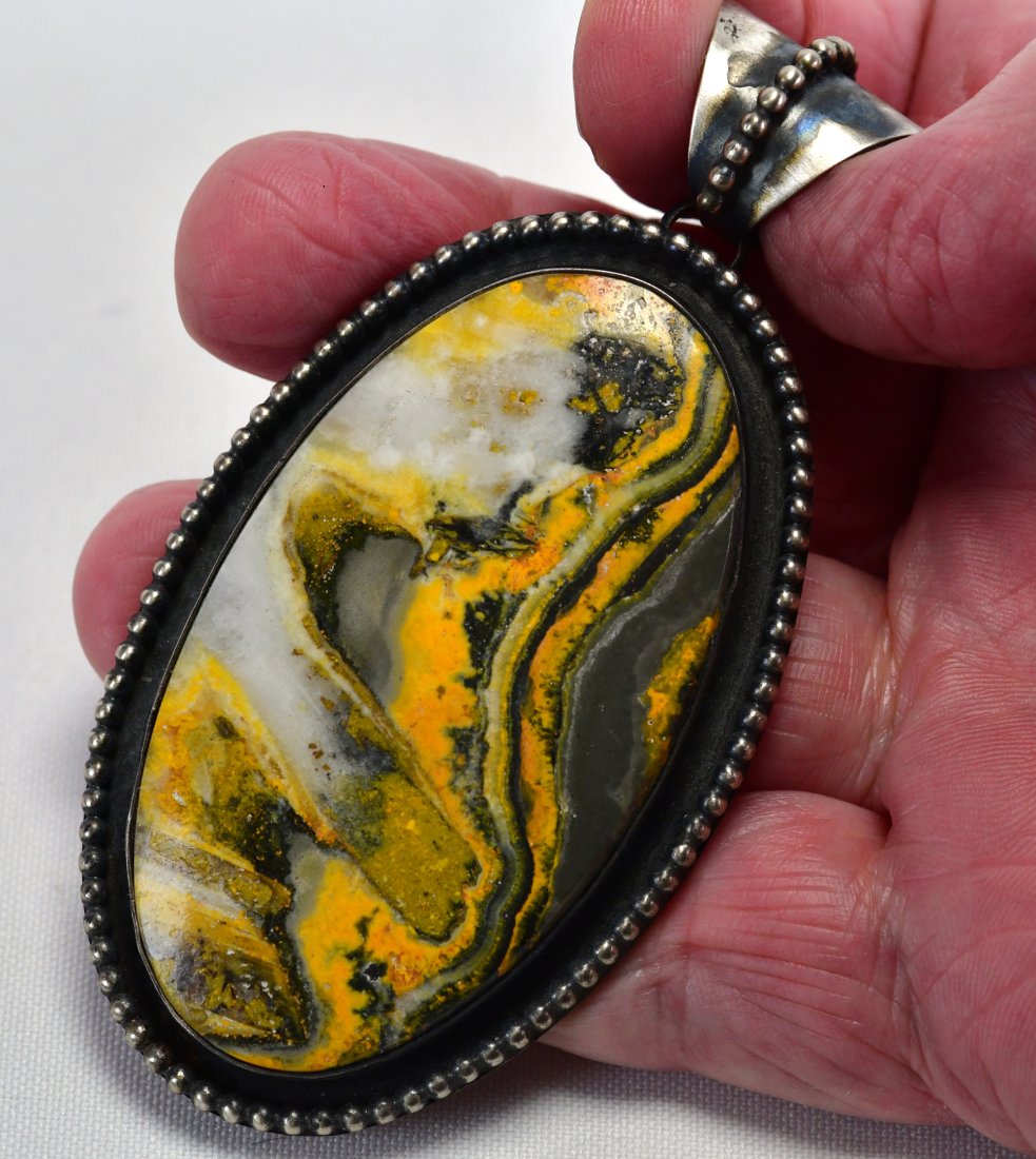 Navajo Sterling Silver Huge Bumble Bee Jasper Pendant - 4" (1 of 4)