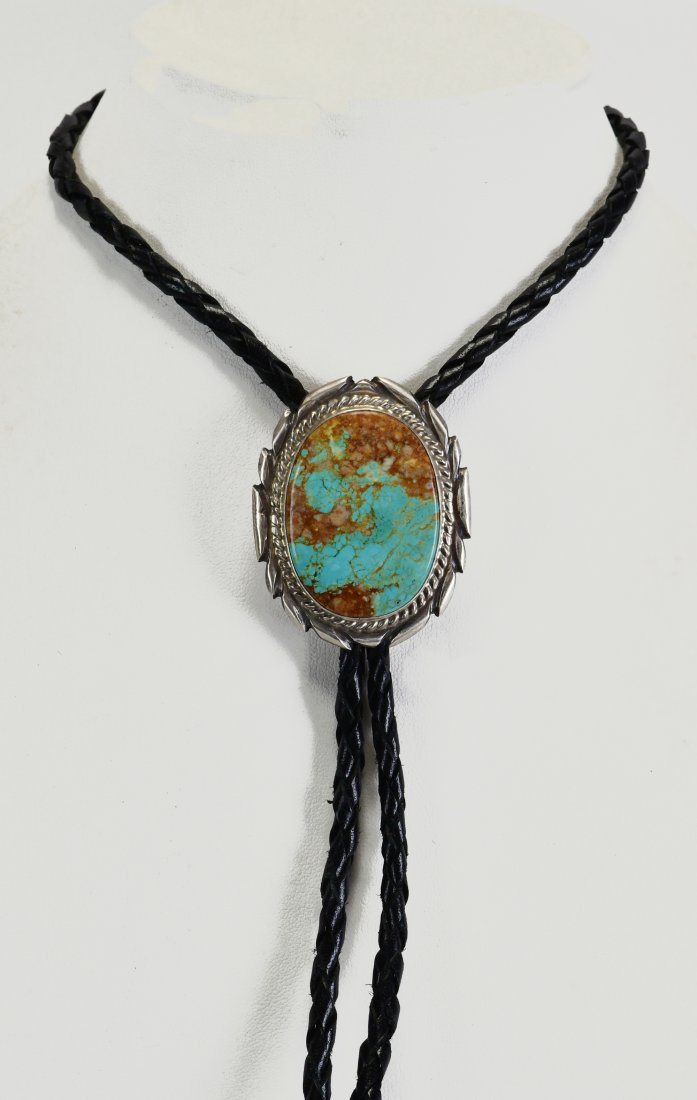 Navajo Sterling Silver Kingman Turquoise Bolo Tie (1 of 4)