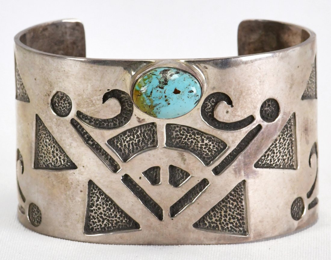 Navajo Sterling Silver Wide Vintage  Bracelet w/Turquoise (1 of 5)